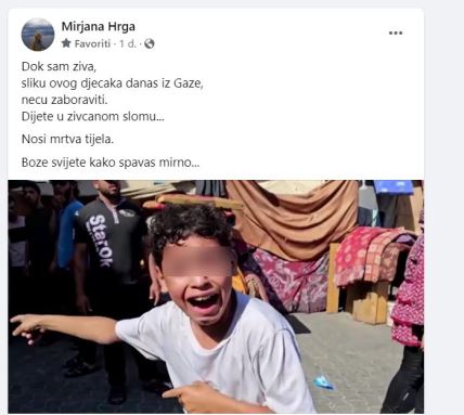 Mirjana Hrga objavila fotografiju dječaka iz Gaze koji plače