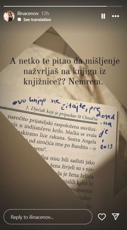 Ilina Cenov objavila fotografiju išarane knjige