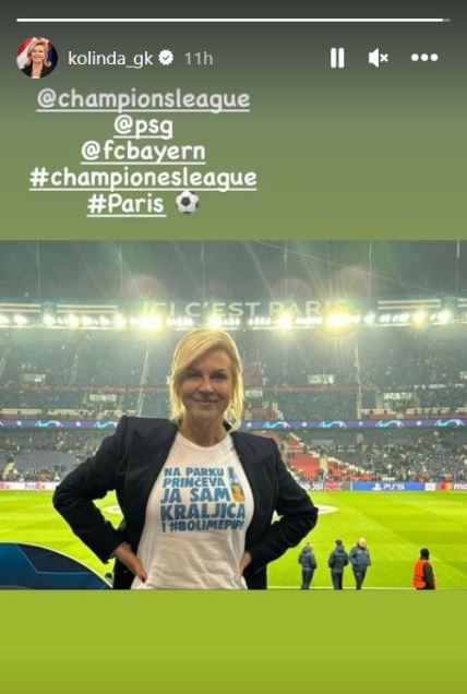 Kolinda Grabar-Kitarović na utakmici PSG-a i Bayerna u Parizu